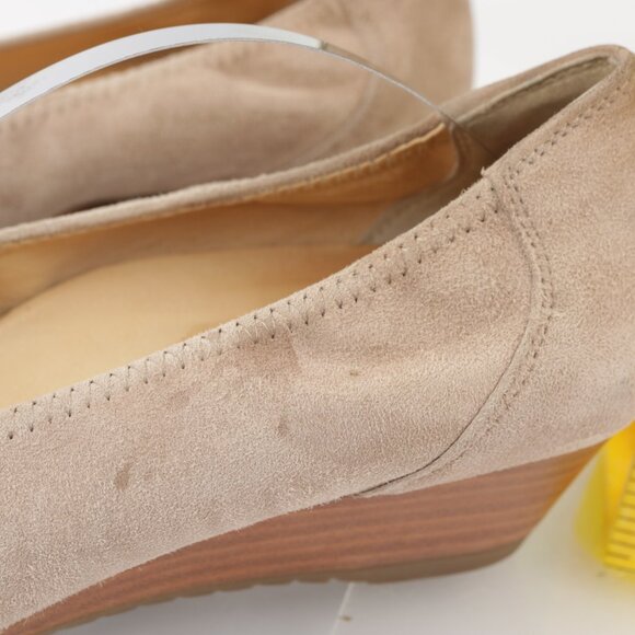 Paul Green Womens Nola Slip On Shoes Size 10 Tan Suede Rose Gold Low Wedge Bows - Picture 6 of 15